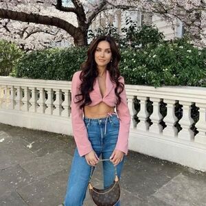 Zara Pink Stitch Detail Cropped Blazer